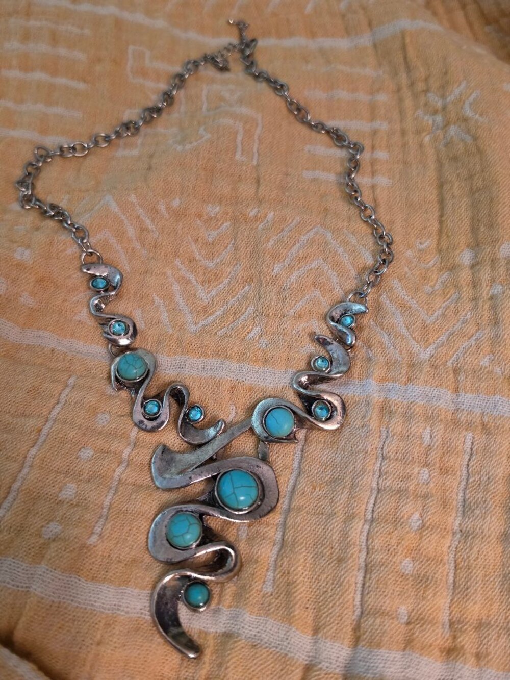 Boho Chic Faux Turquoise Wave Statement Necklace ✨